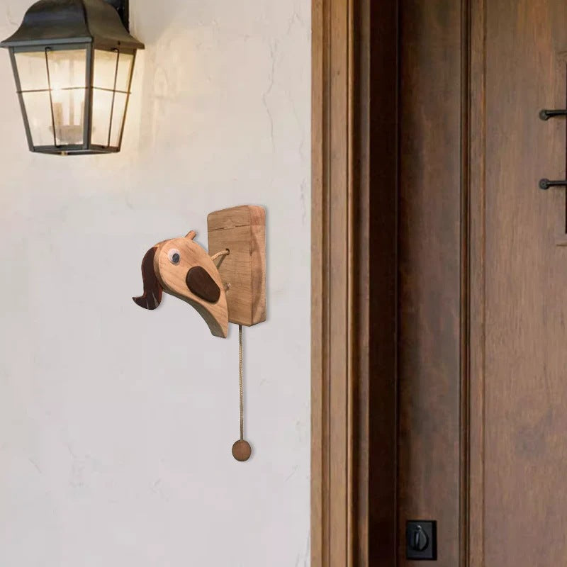 Door Knocker,Bird Shaped Door Bell,Woodpecker Knocker Doorbell with Pull Rope Vintage Bird Shape Wooden Front Door Knocker Home Office Entrance Decoration Housewarming Gift