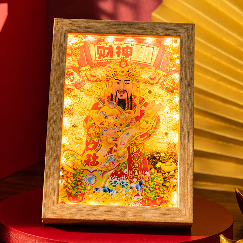 Chinese god of wealth Sand painting with LED light,with  Gold Sand,The Fortune God Sand Art
