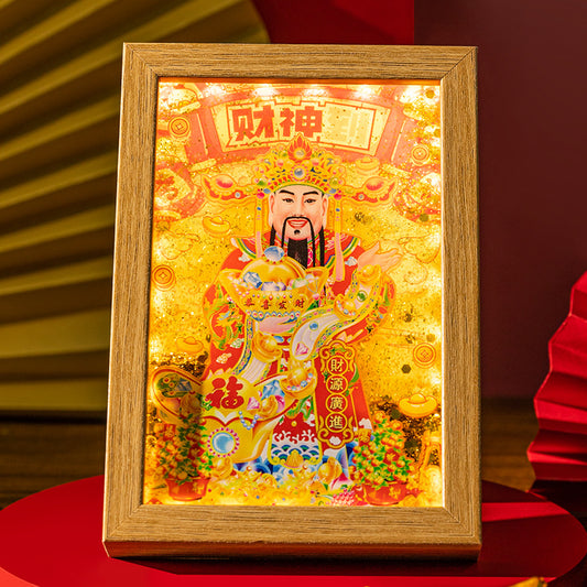 Chinese god of wealth Sand painting with LED light,with  Gold Sand,The Fortune God Sand Art